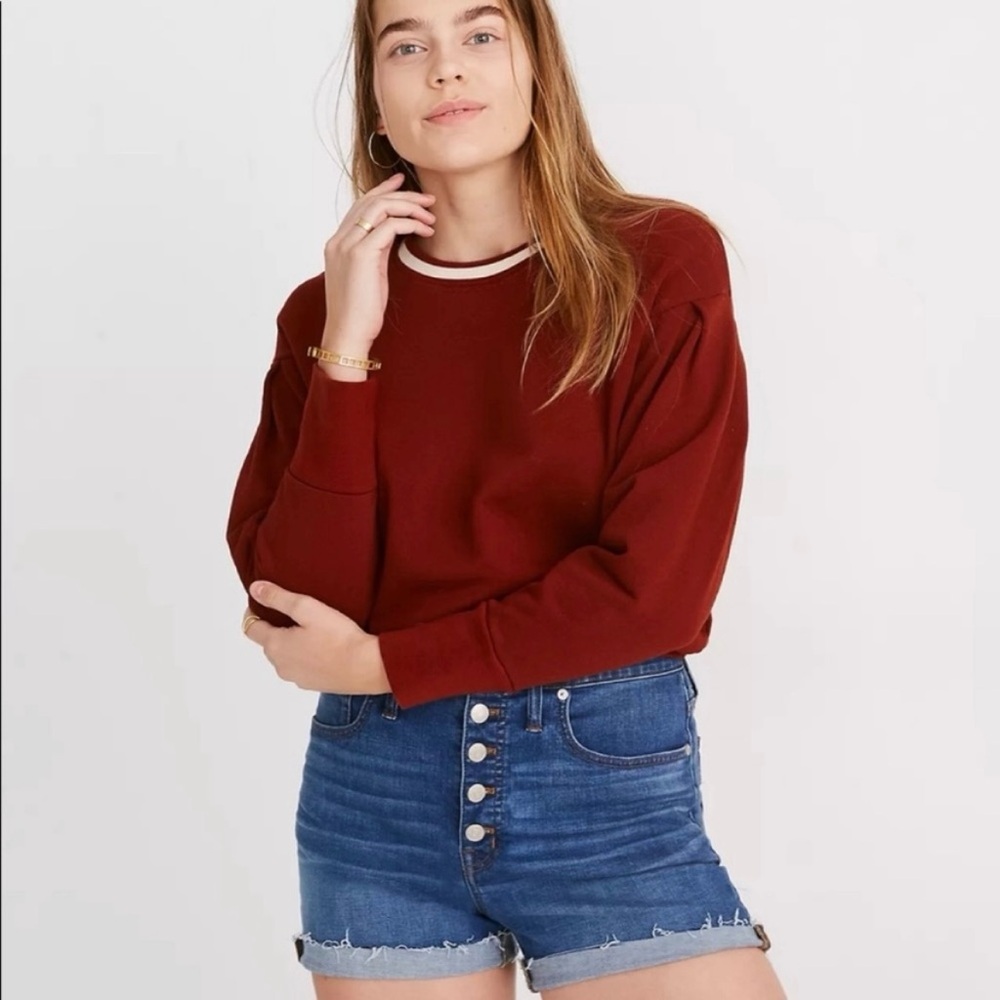 MADEWELL High Rise Denim Jean Shorts in Derby Wash Button-Front Edition Size 27